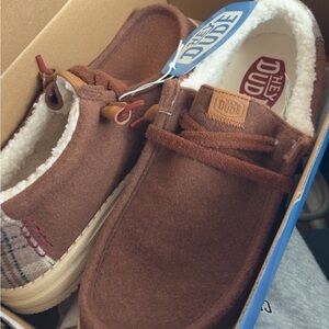 Hey Dude Brown Suede-Look Fleece-Lined Slip-Ons